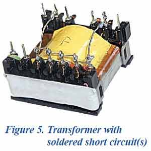 Trabsformer with soldered short circuit