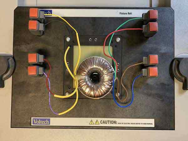 Toroid fitted to Voltech Fixture - top view